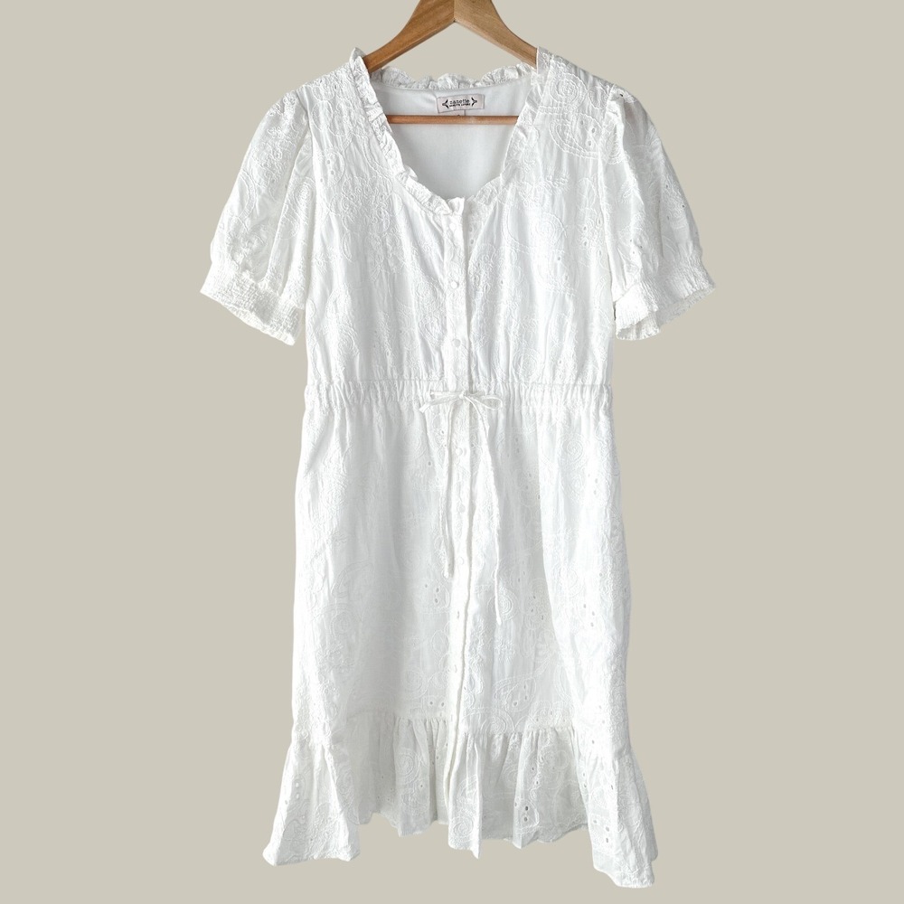 Nanette Lepore Womens Dress 6 White Mila Eyelet‎ Cottagecore Preppy Clean